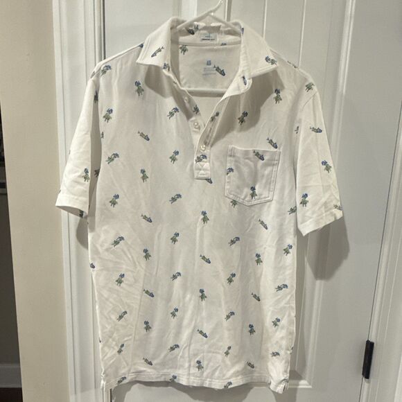 johnnie-O Other - Johnnie-O Hangout  Mens S‎ White Cotton Hula Print Polo Shirt Pocket